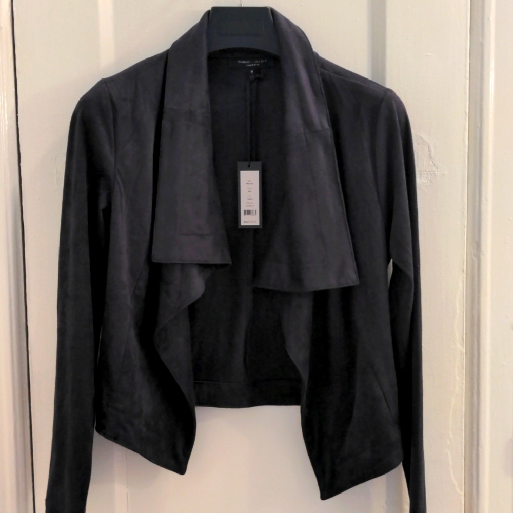 NWT Romeo & Juliet couture faux suede jacket. Navy Size M. Cropped, Preppy